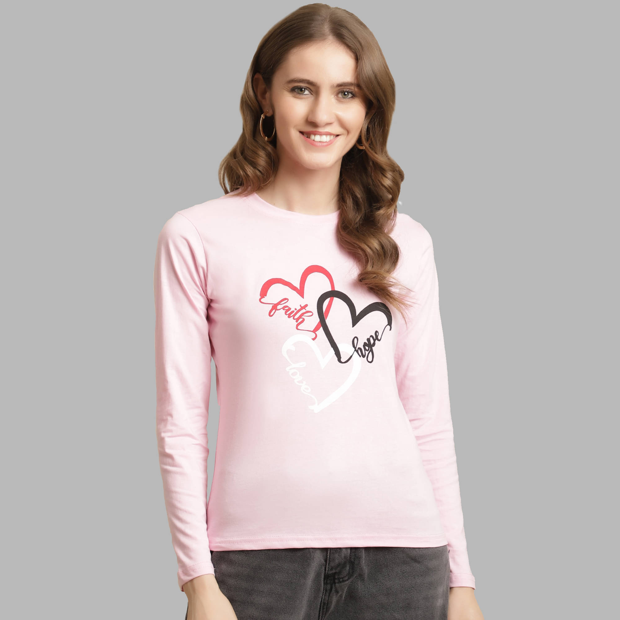     			Fabflee Women Cotton Printed Regular Fit Round Neck T-Shirt ( Pink )