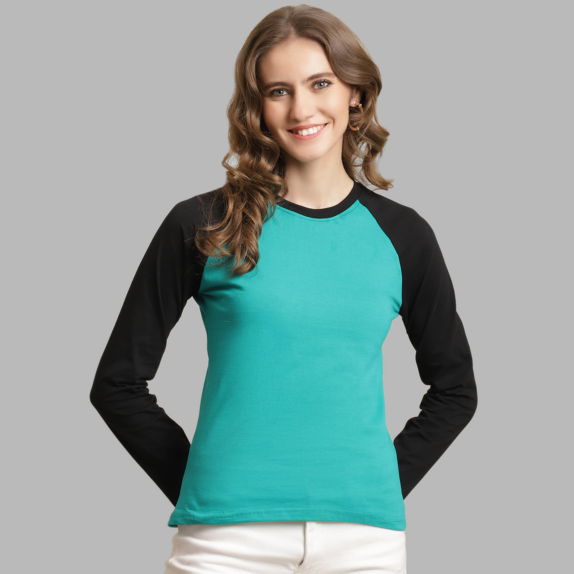     			Fabflee Women Cotton Colorblock Regular Fit Round Neck T-Shirt ( Teal )