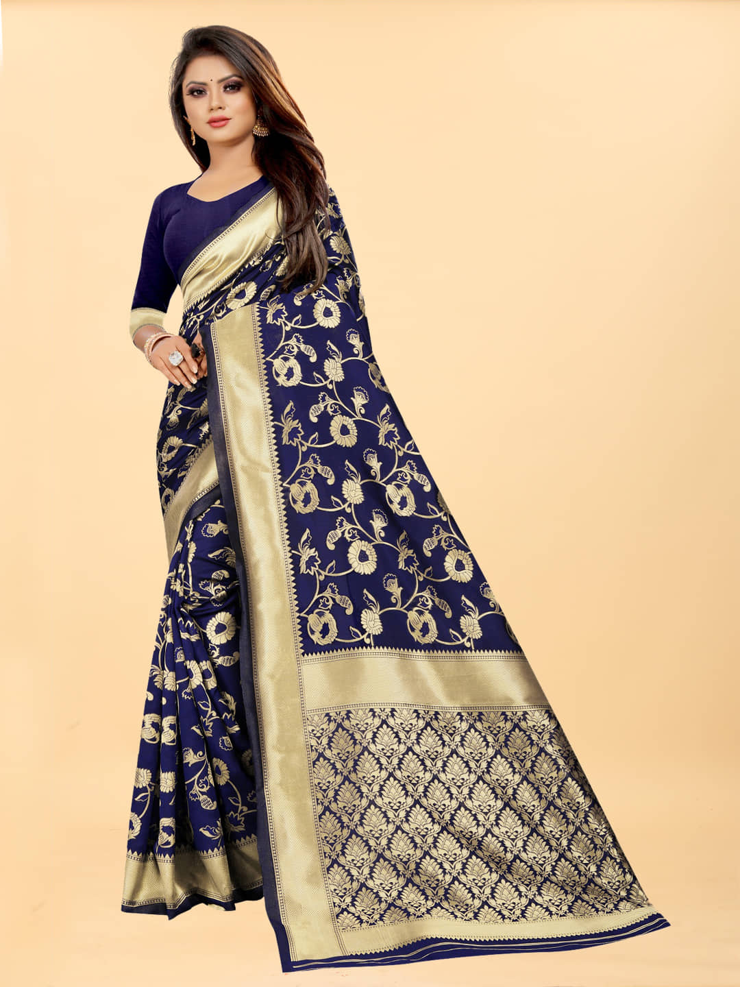 Gazal Fashions Banarasi Silk Embellished Saree With Unstitched Blouse Piece ( Pink ) - Sarees | Buy online on ZillyBuy
