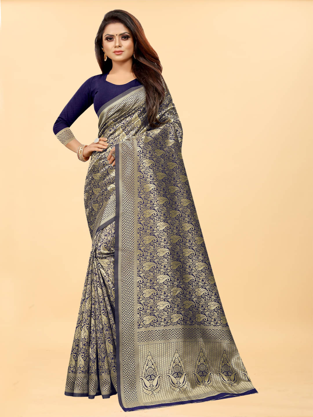 Gazal Fashions Banarasi Silk Embellished Saree With Unstitched Blouse Piece ( Blue ) Gazal Fashions Banarasi Silk Embellished Saree With Unstitched Blouse Piece ( Blue )