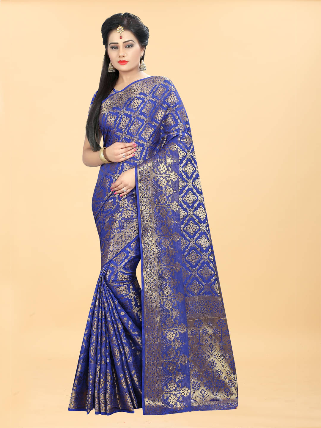     			Gazal Fashions Banarasi Silk Embellished Saree With Unstitched Blouse Piece ( Blue )