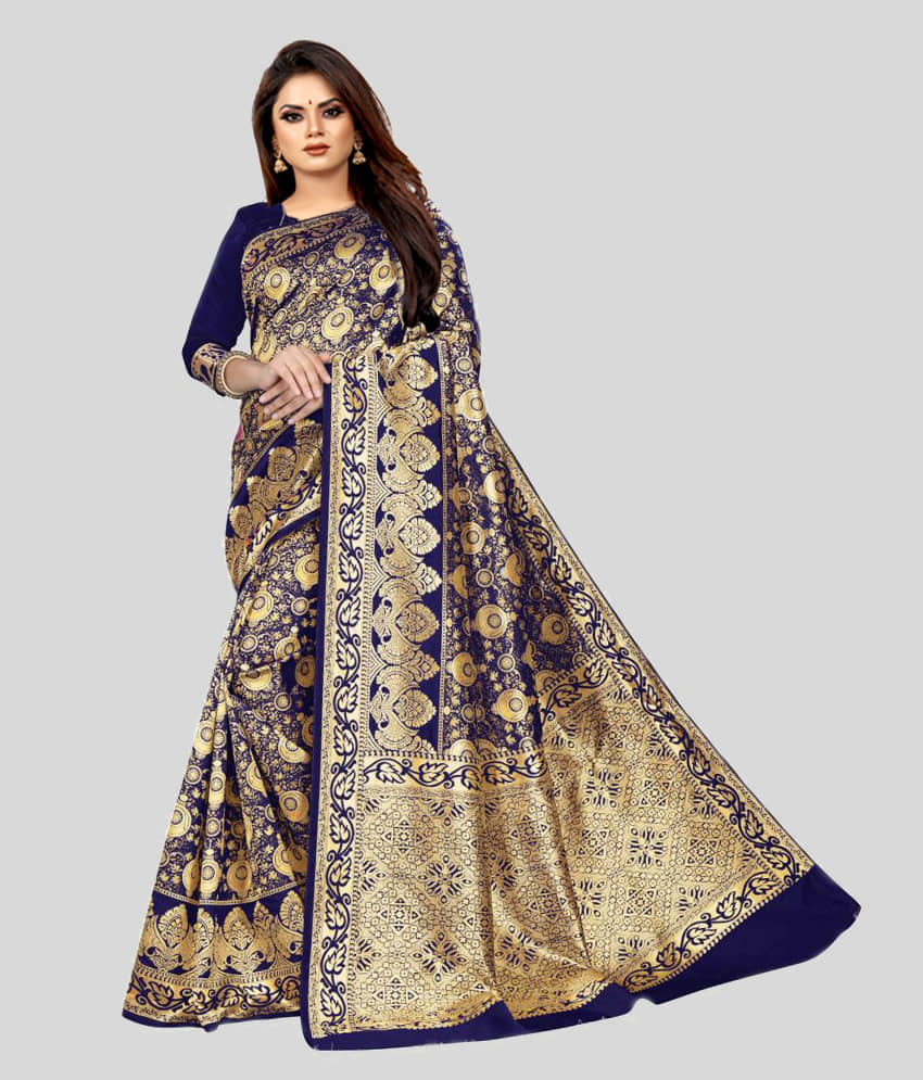 Gazal Fashions Banarasi Silk Embellished Saree With Unstitched Blouse Piece ( Black ) - Sarees | Buy online on ZillyBuy