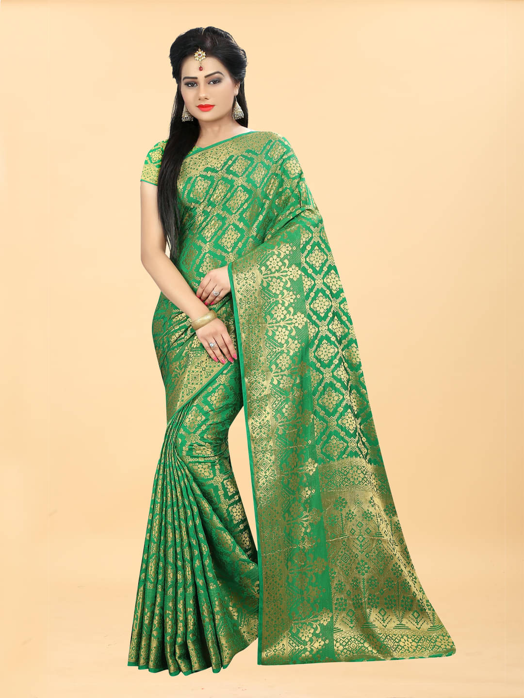 Gazal Fashions Banarasi Silk Embellished Saree With Unstitched Blouse Piece ( Green ) Gazal Fashions Banarasi Silk Embellished Saree With Unstitched Blouse Piece ( Green )