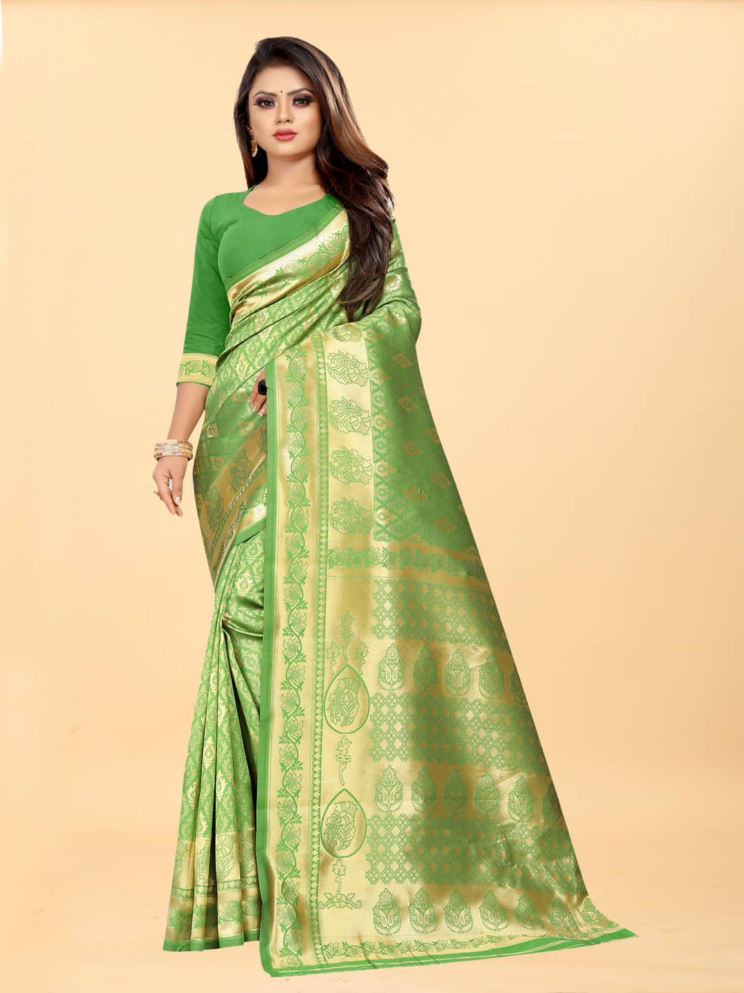 Gazal Fashions Banarasi Silk Embellished Saree With Unstitched Blouse Piece ( Pink ) - Sarees | Buy online on ZillyBuy