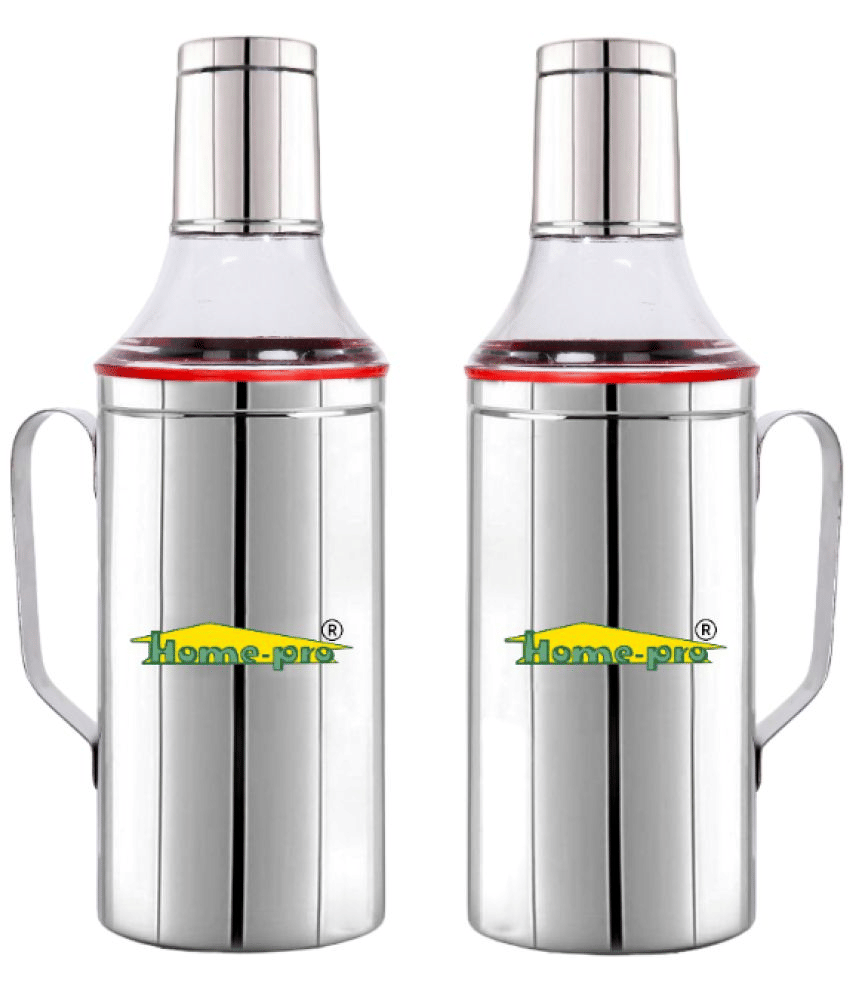 HomePro - Stainless Steel Oil dispenser Pack of 2 Leakproof Oil pourer | Oil container | Oil Pot | Oil Can with Sturdy Handle, (Size)