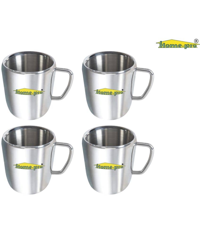 Homepro 300 ml Jumbo Coffee Mug Stainless Steel Double Walled - Pack of 4