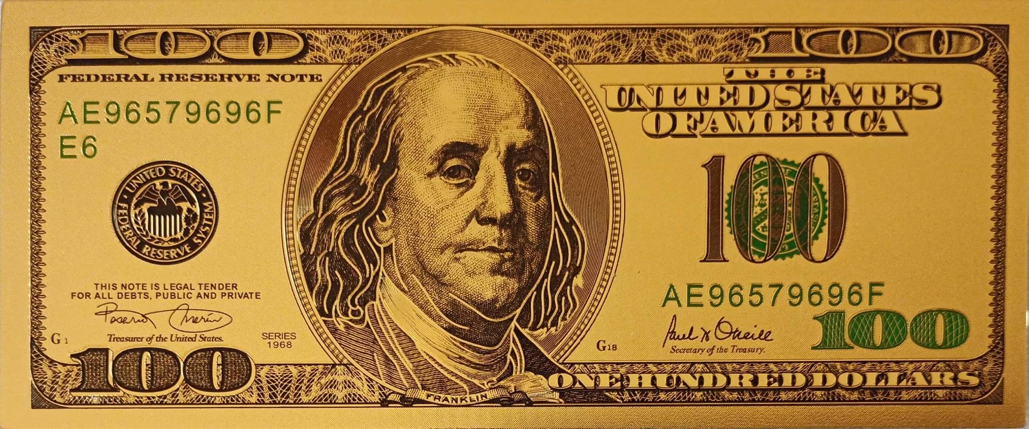 Hop n Shop - 100 US Dollar Bill 24Kt Gold Plated 1 Paper currency & Bank notes Hop n Shop - 100 US Dollar Bill 24Kt Gold Plated 1 Paper currency & Bank notes