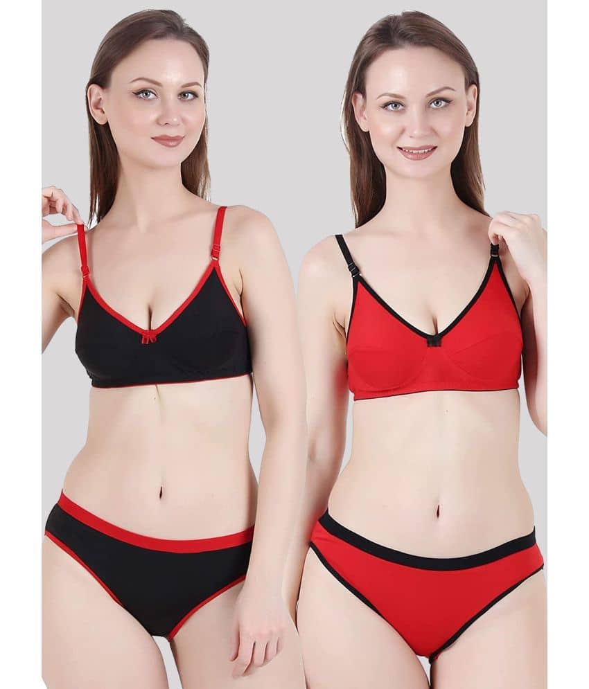 Kiran Enterprises Pack of 2 Cotton Blend Women's Bra & Panty Set ( Multicolor )