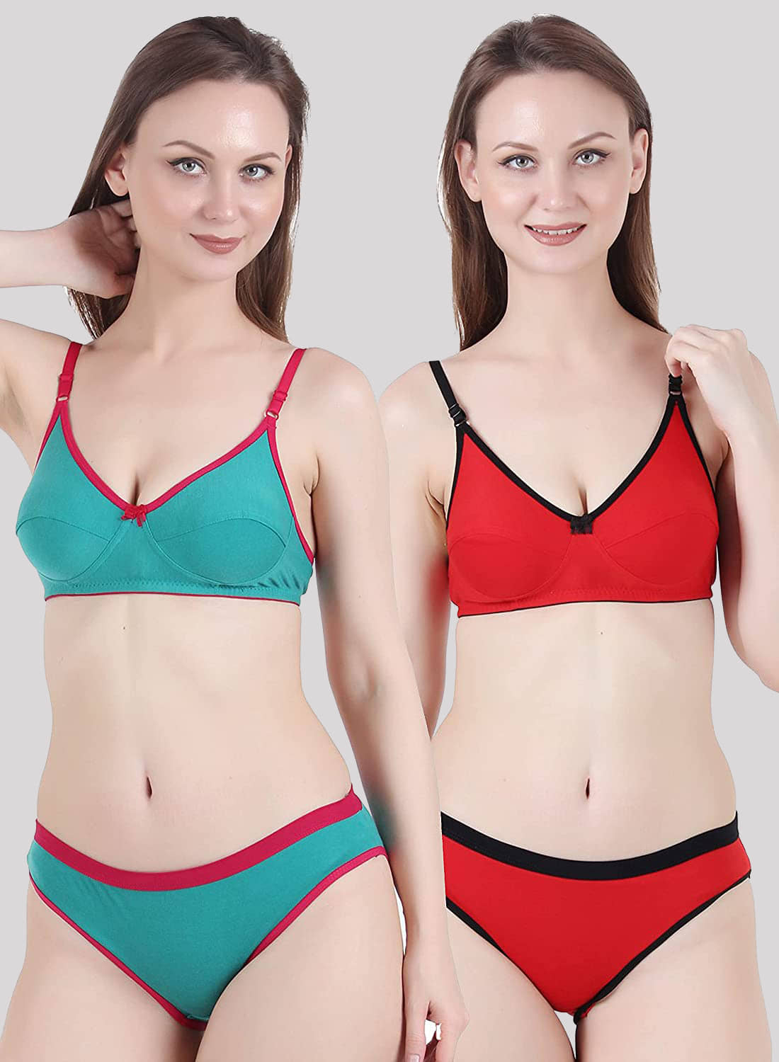 Kiran Enterprises Pack of 2 Cotton Blend Women's Bra & Panty Set ( Multicolor )