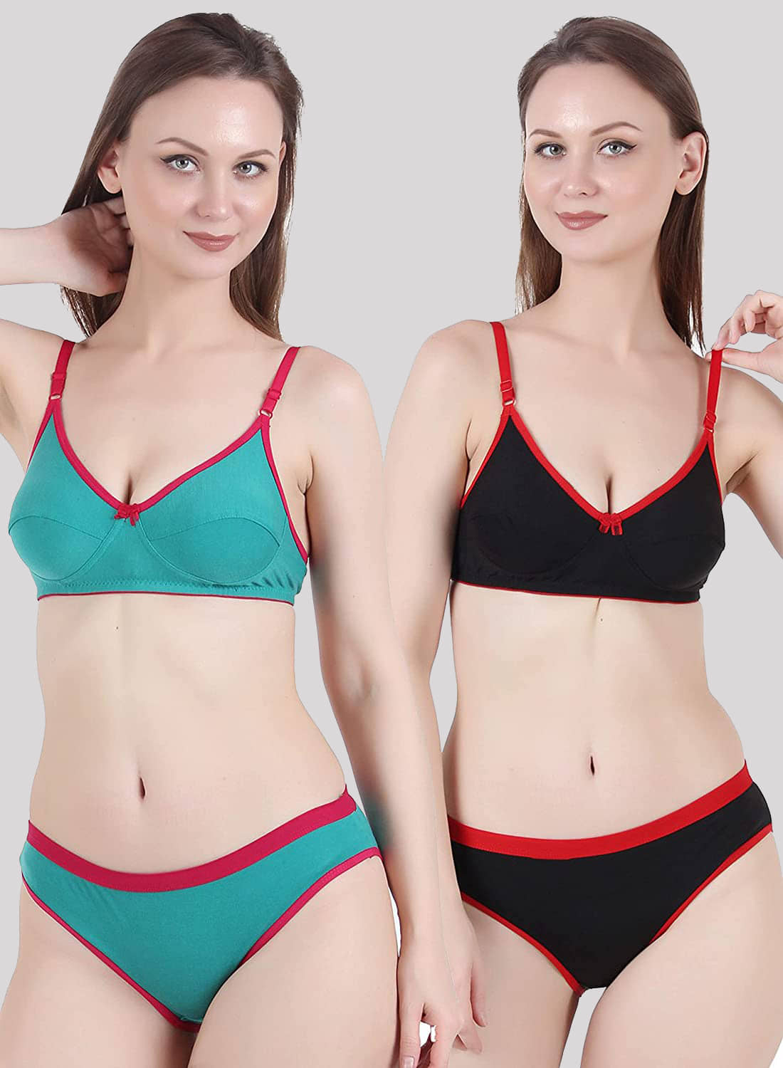 Kiran Enterprises Pack of 2 Cotton Blend Women's Bra & Panty Set ( Multicolor )