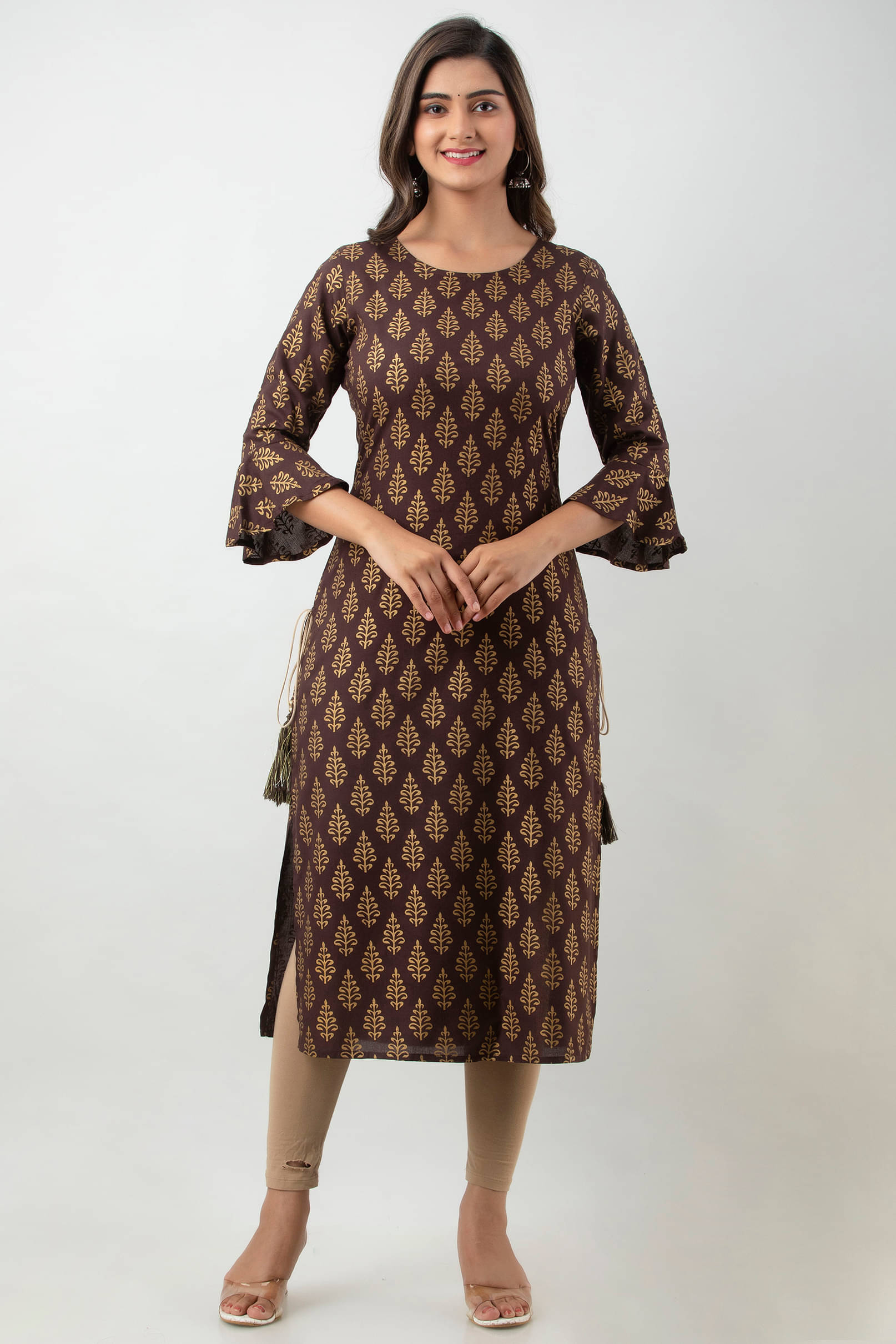     			MAUKA - Brown Rayon Women's Straight Kurti ( Pack of 1 )
