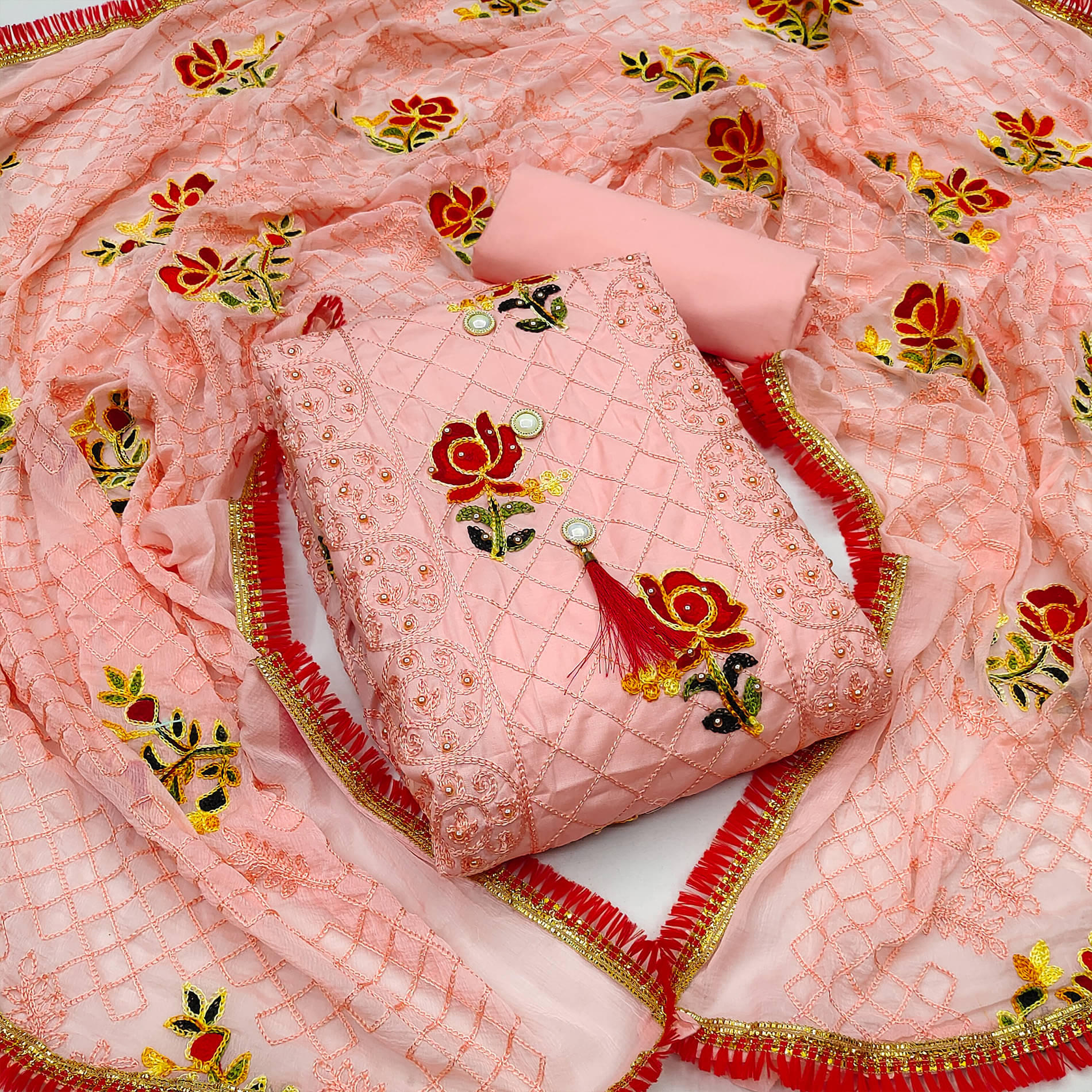     			MEHZEEL FAB - Unstitched Peach Cotton Blend Dress Material ( Pack of 1 )
