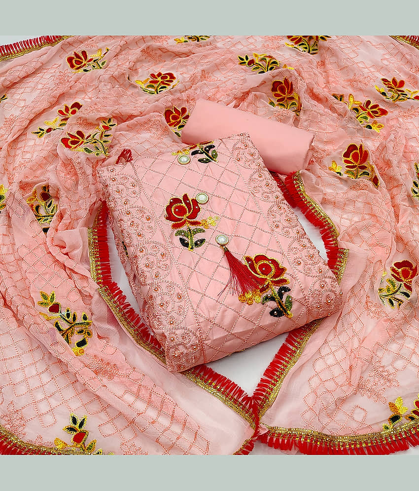 MEHZEEL FAB - Unstitched Peach Cotton Blend Dress Material ( Pack of 1 ) - Unstitched Fabrics | Buy online on ZillyBuy