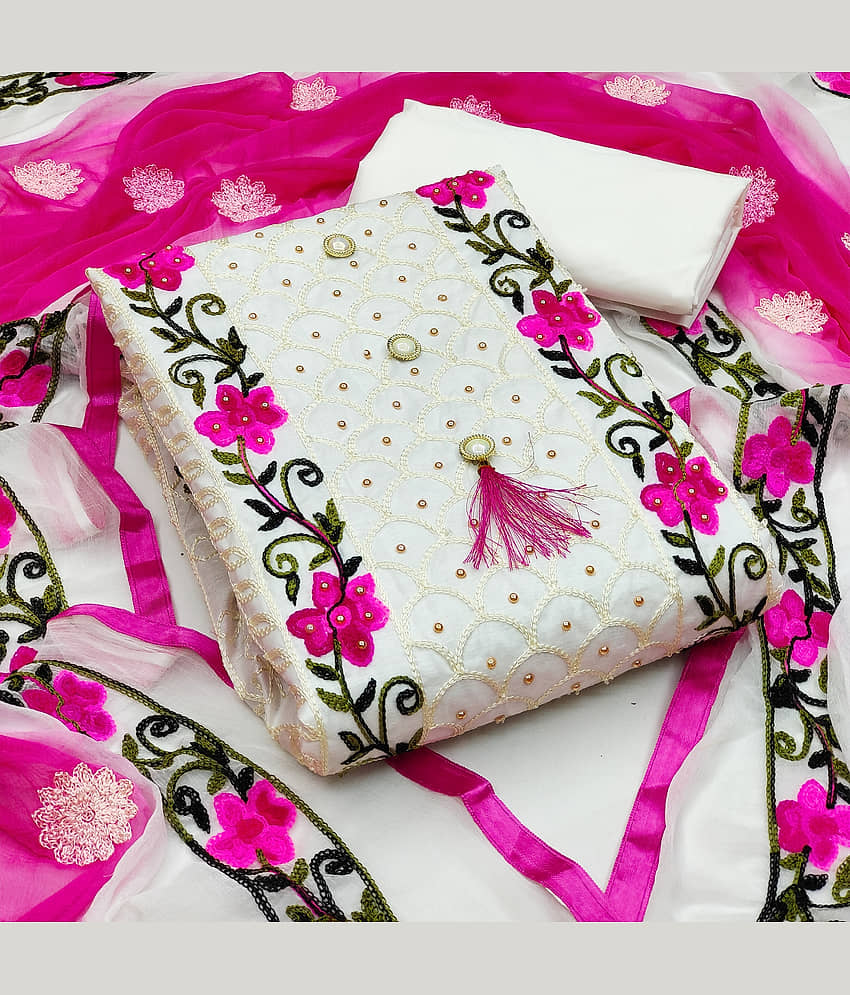 MEHZEEL FAB - Unstitched White Cotton Blend Dress Material ( Pack of 1 ) - Unstitched Fabrics | Buy online on ZillyBuy