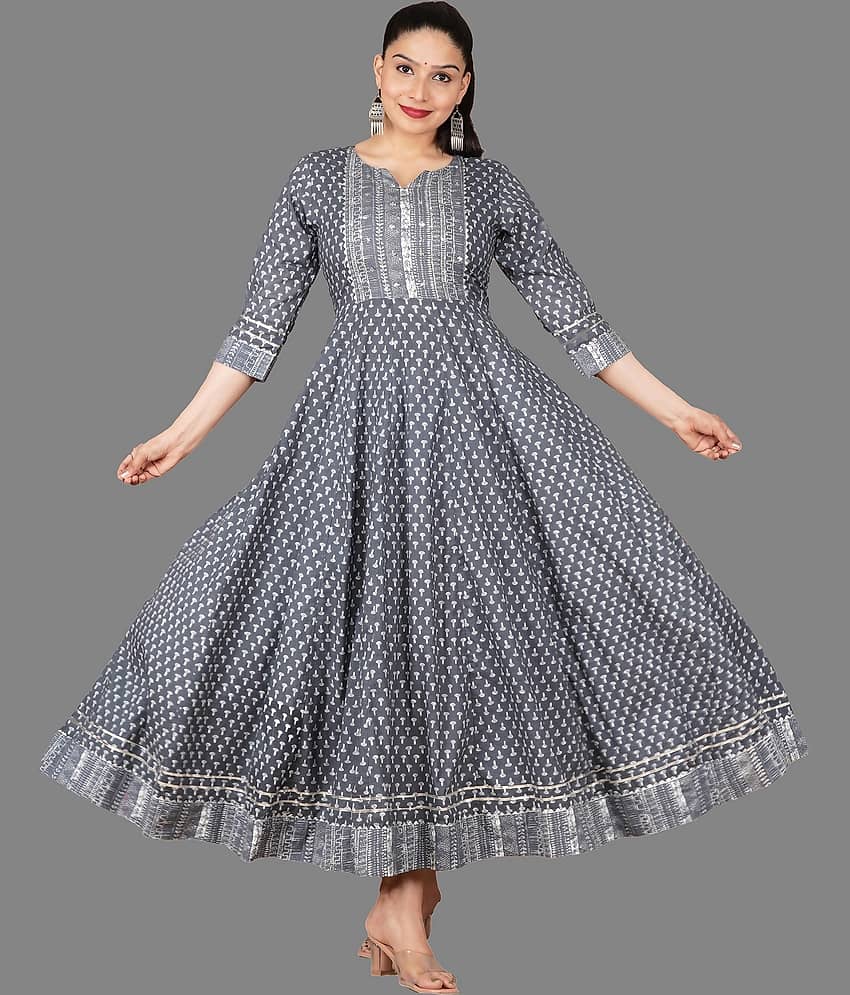 Mishree Collection - Grey Cotton Women's Anarkali Kurti ( Pack of 1 ) - Kurtis, Tunics | Buy online on ZillyBuy