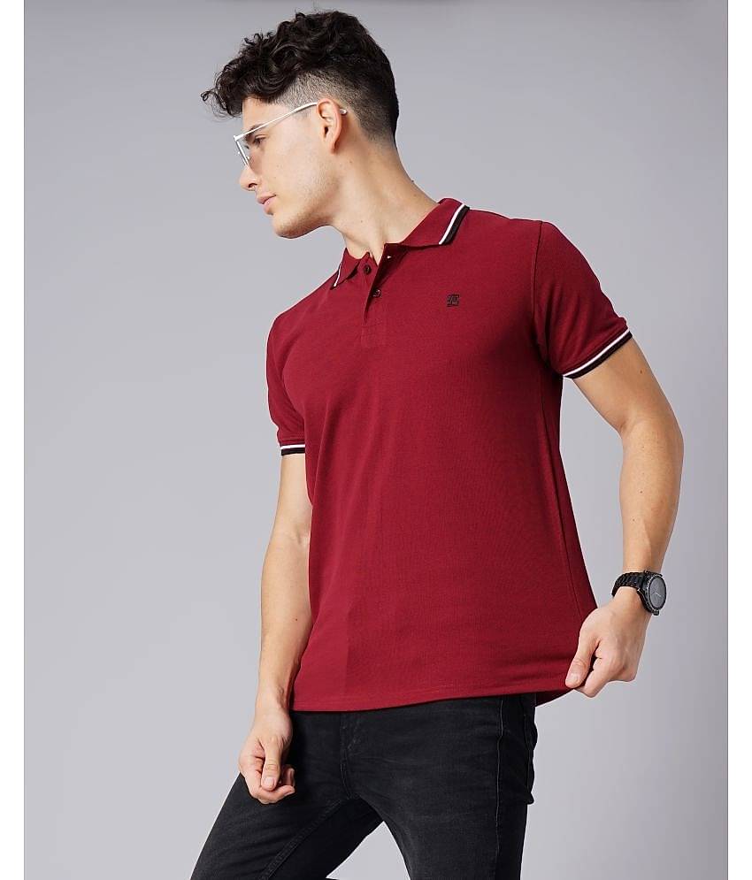 Paul Street Pack of 1 Cotton Slim Fit Solid Half Sleeves Men's Polo T Shirt ( Maroon )
