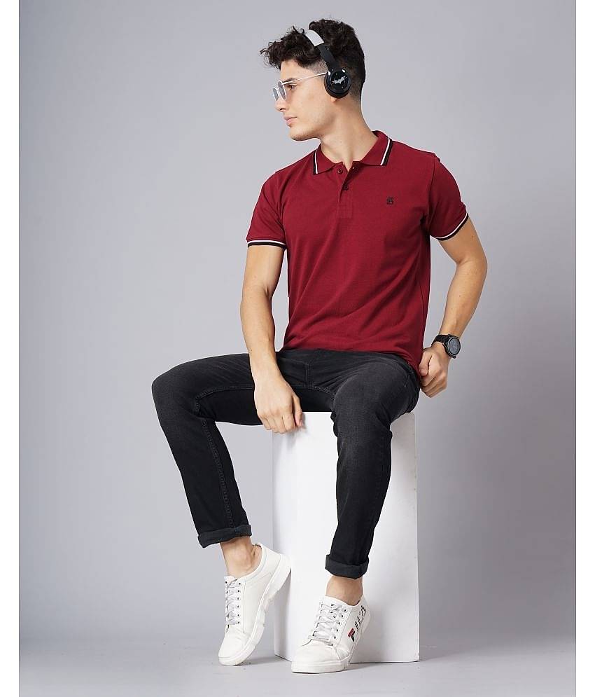 Paul Street Pack of 1 Cotton Slim Fit Solid Half Sleeves Men's Polo T Shirt ( Maroon )