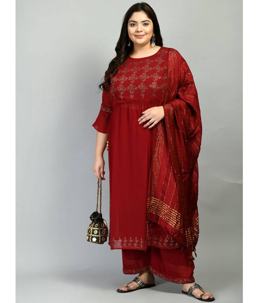 PrettyPlus by Desinoor - Maroon A-line Georgette Women's Stitched Salwar Suit ( Pack of 1 ) PrettyPlus by Desinoor - Maroon A-line Georgette Women's Stitched Salwar Suit ( Pack of 1 )