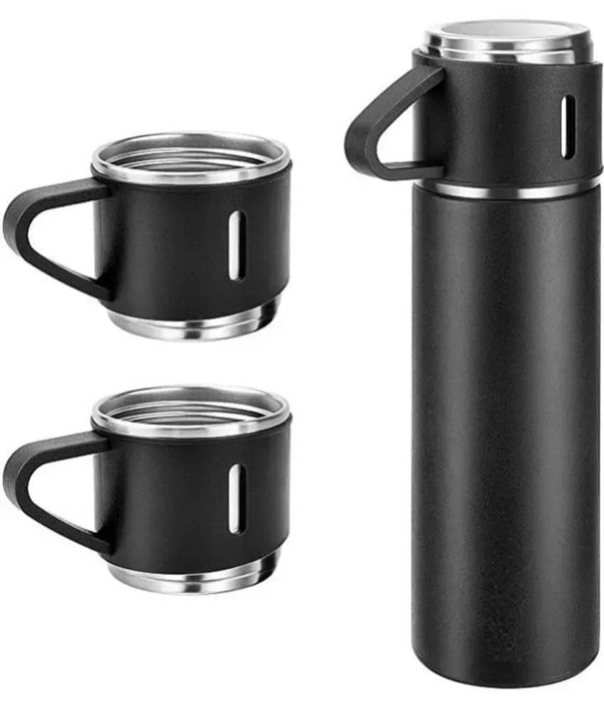 Radhe Thermos Flask Water Bottle & 3 Cups Steel Flask - 500 ml Stainless S - B - - Black Steel Flask ( 500 ml ) Radhe Thermos Flask Water Bottle & 3 Cups Steel Flask - 500 ml Stainless S - B - - Black Steel Flask ( 500 ml )