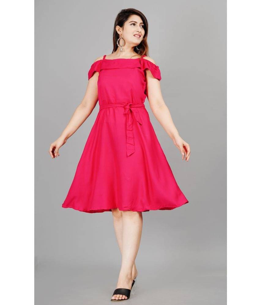 SIPET Women Rayon Solid A-line Dress ( Pink ) SIPET Women Rayon Solid A-line Dress ( Pink )