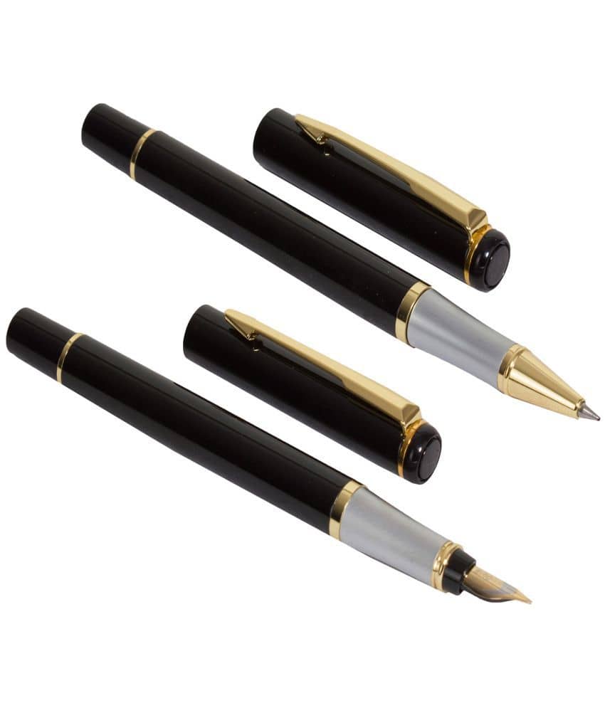 auteur Premium Black Color Executive Fontain Ink Pen & Roller Ball Pen With Golden Arrow Clip Packed In A Gift Box .