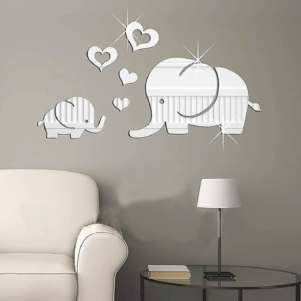 Asmi Collection Beautiful Cute Baby Elephants Acrylic Mirror Wall Sticker ( 25 x 50 cms )