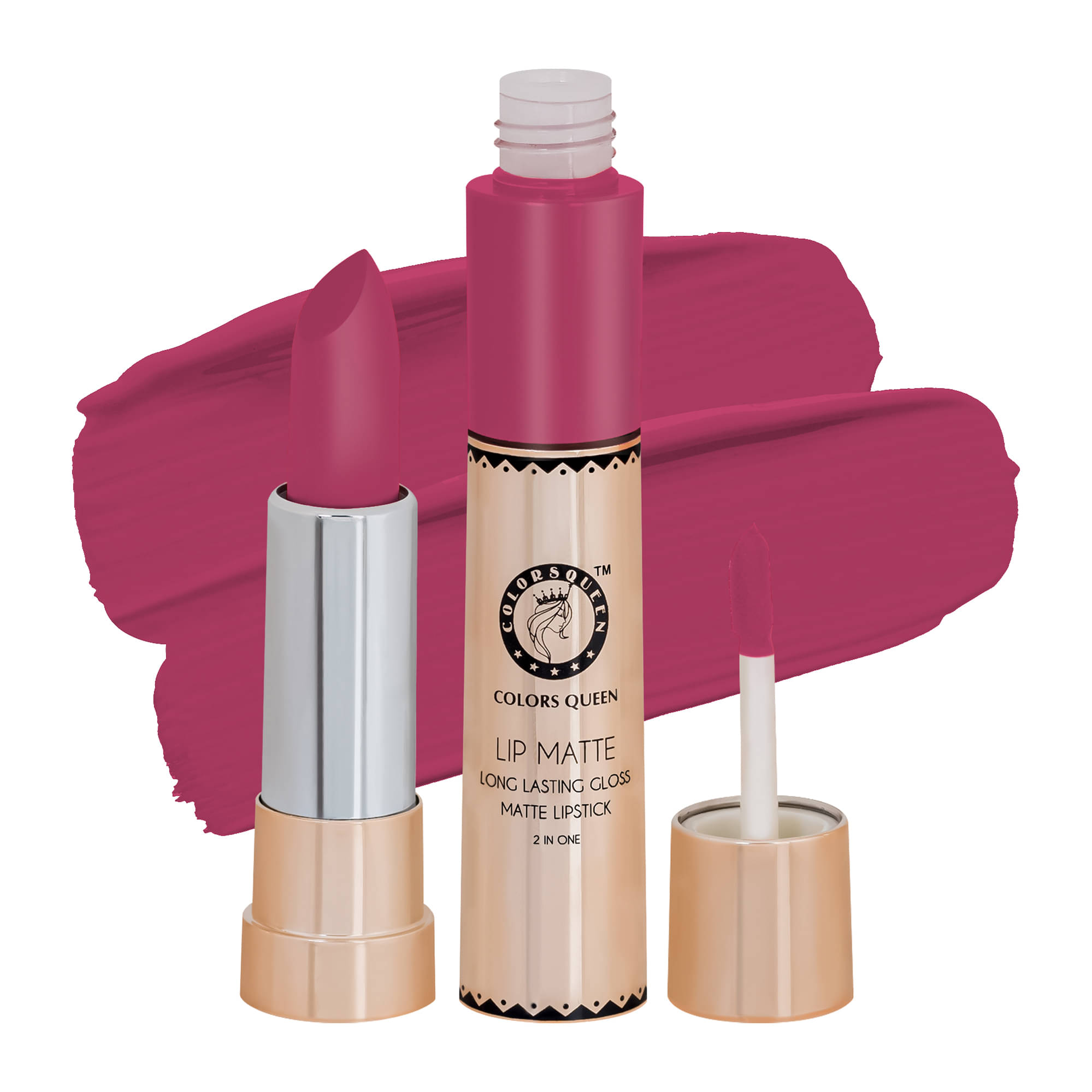     			Colors Queen 2 in 1 Matte Finish Water Proof Lipstick Crazy Pink (Shade - 13)
