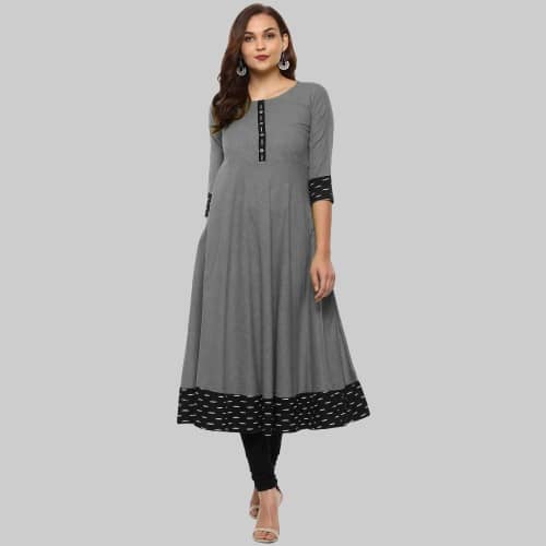 Femvy - Grey Cotton Blend Women's Flared Kurti ( Pack of 1 ) - Kurtis, Tunics | Buy online on ZillyBuy