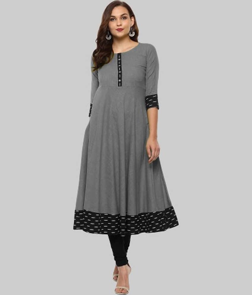 Femvy - Grey Cotton Blend Women's Flared Kurti ( Pack of 1 ) - Kurtis, Tunics | Buy online on ZillyBuy