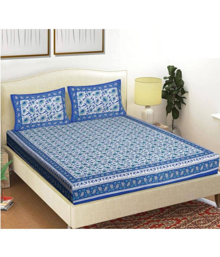     			FrionKandy Living Cotton Double Bedsheet ( Blue )