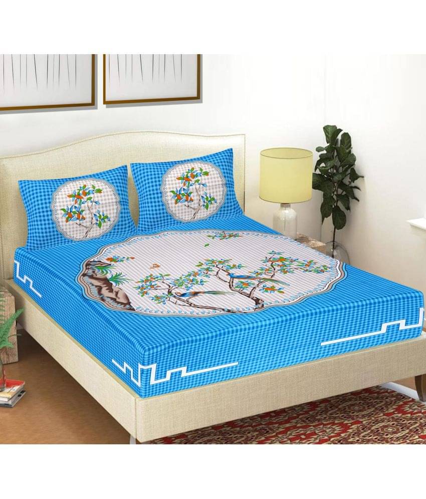     			FrionKandy Living Cotton Double Bedsheet ( Blue )
