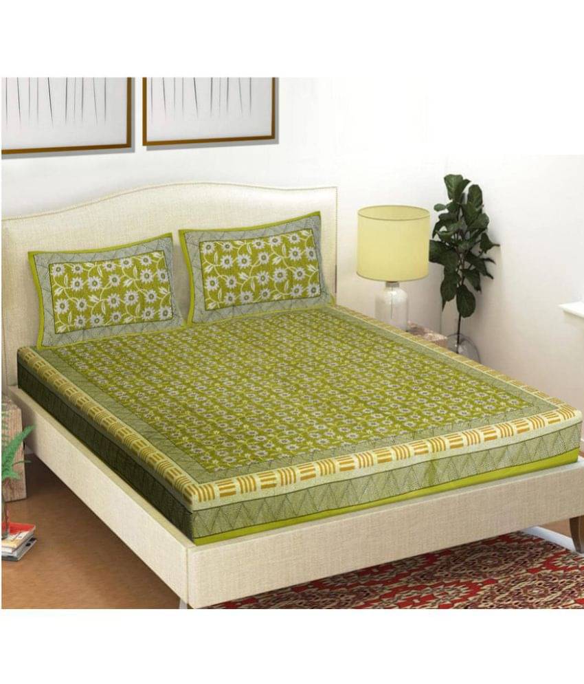 FrionKandy Living Cotton Double Bedsheet ( Green ) FrionKandy Living Cotton Double Bedsheet ( Green )