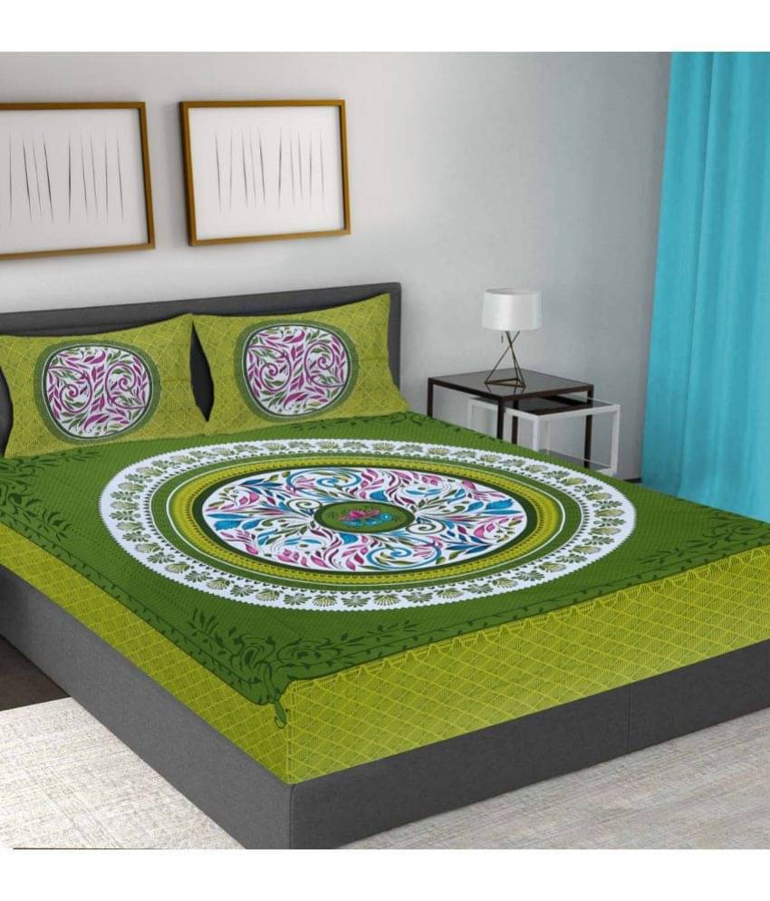 FrionKandy Living Cotton Double Bedsheet ( Green ) FrionKandy Living Cotton Double Bedsheet ( Green )