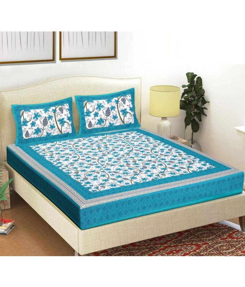 FrionKandy Living Cotton Double Bedsheet ( Turquoise ) FrionKandy Living Cotton Double Bedsheet ( Turquoise )
