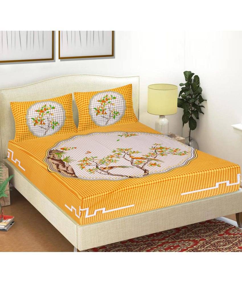 FrionKandy Living Cotton Double Bedsheet ( Yellow ) FrionKandy Living Cotton Double Bedsheet ( Yellow )