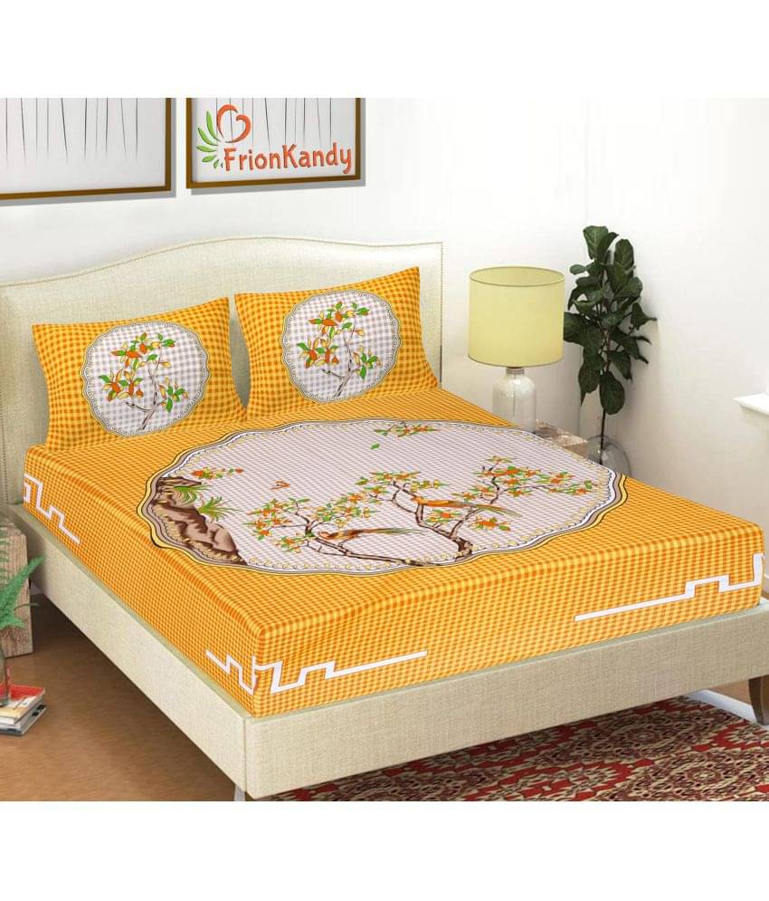 FrionKandy Living Cotton Double Bedsheet ( Yellow ) FrionKandy Living Cotton Double Bedsheet ( Yellow )