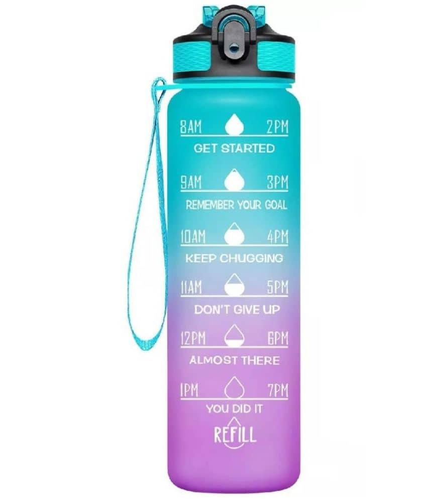 SHARUJA - Motivational Time Marker Multicolour Sipper Water Bottle 1000 mL ( Set of 1 )