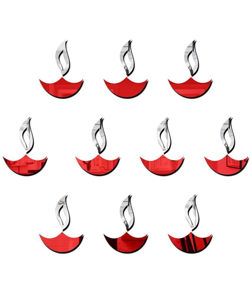     			Asmi Collection Beautiful Diyas Self Adhesive 3D Acrylic Mirror Wall Sticker ( 11 x 8 cms )