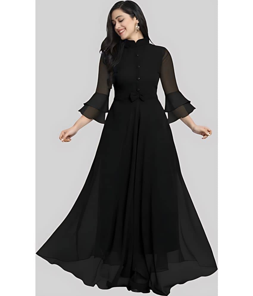Femvy Women Georgette Solid Gown ( Black )
