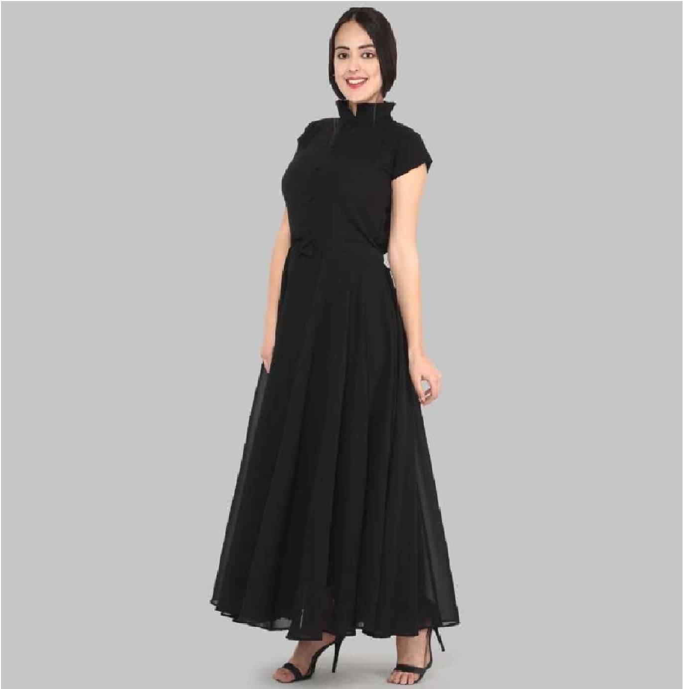     			Femvy Women Georgette Solid Gown ( Black )