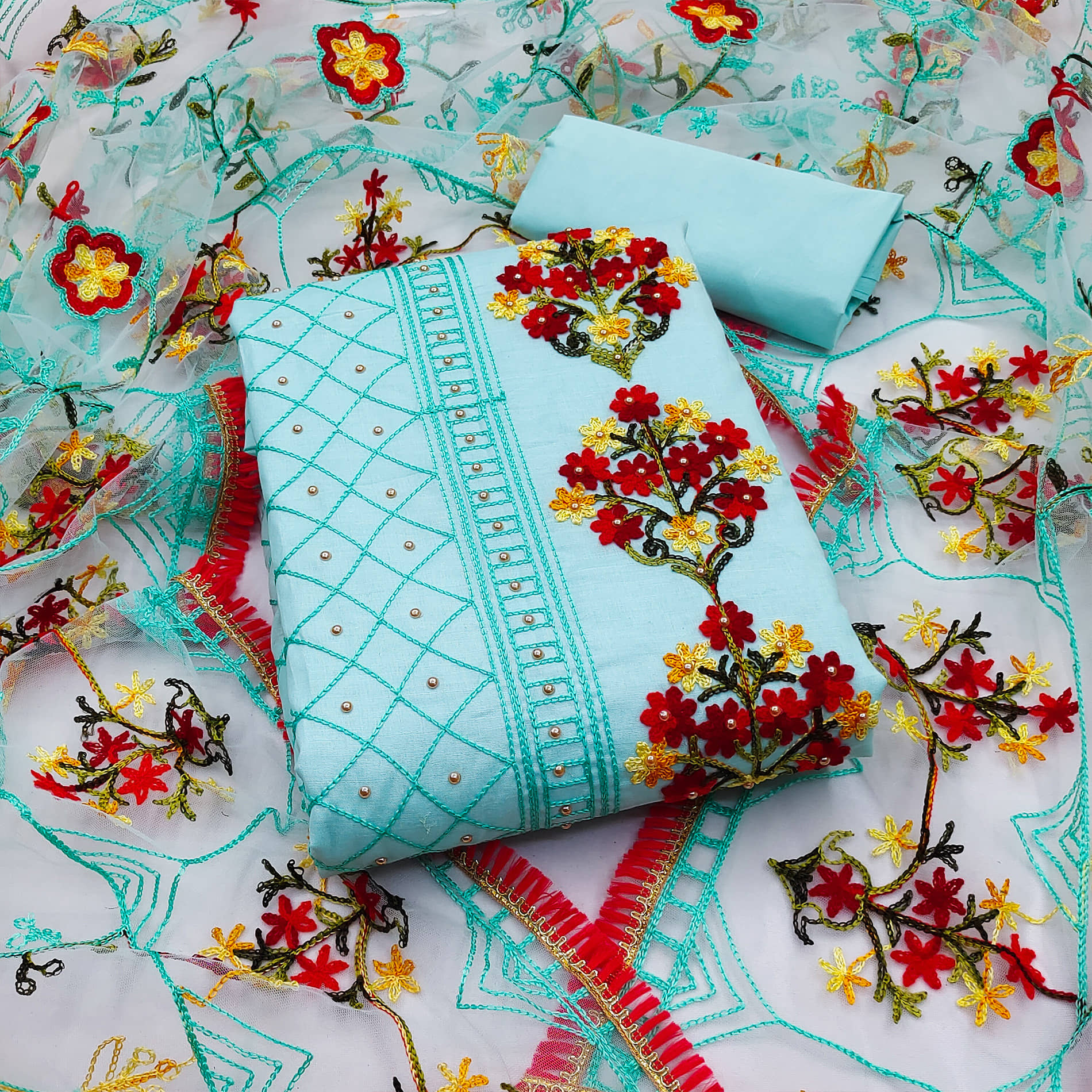 MEHZEEL FAB - Unstitched Blue Cotton Blend Dress Material ( Pack of 1 ) - Unstitched Fabrics | Buy online on ZillyBuy
