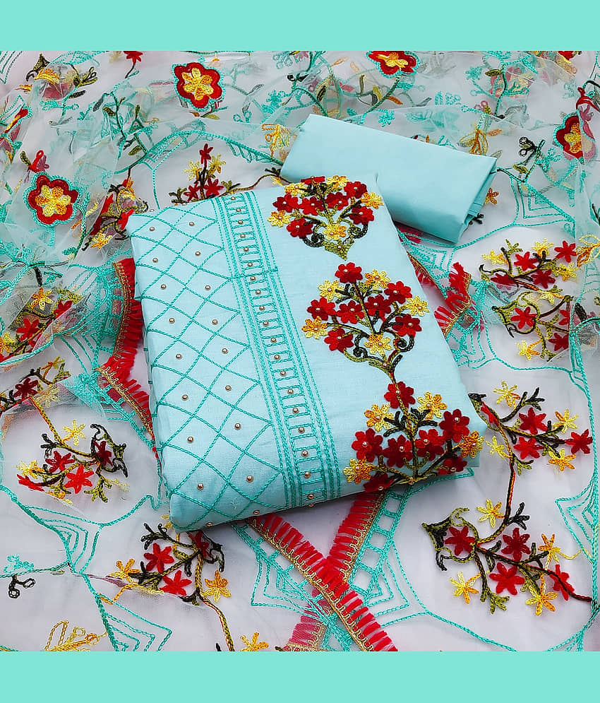 MEHZEEL FAB - Unstitched Blue Cotton Blend Dress Material ( Pack of 1 ) - Unstitched Fabrics | Buy online on ZillyBuy