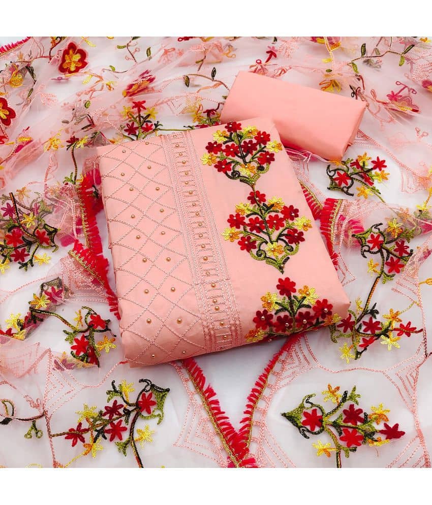 MEHZEEL FAB - Unstitched Peach Cotton Blend Dress Material ( Pack of 1 ) - Unstitched Fabrics | Buy online on ZillyBuy