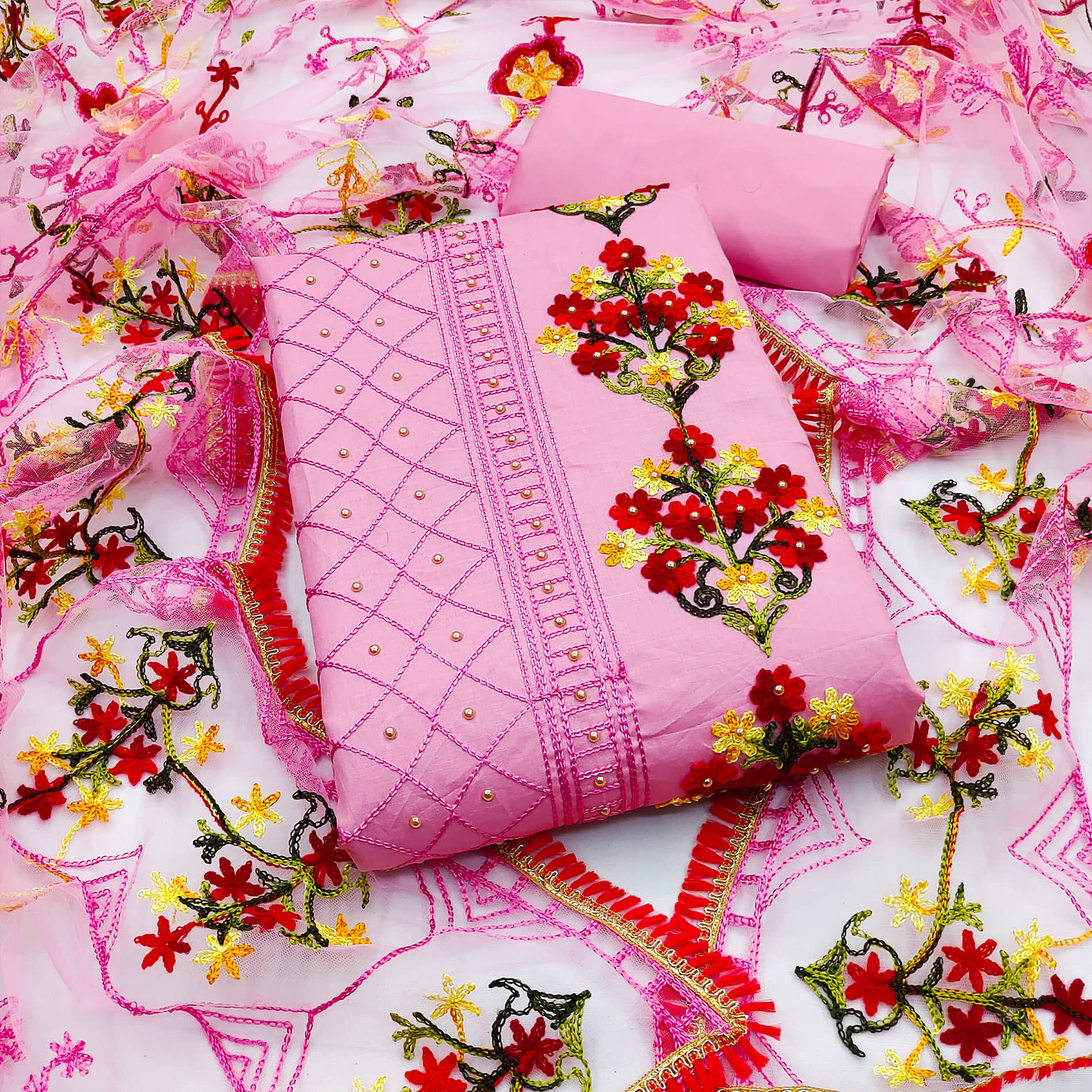 MEHZEEL FAB - Unstitched Pink Cotton Blend Dress Material ( Pack of 1 ) - Unstitched Fabrics | Buy online on ZillyBuy