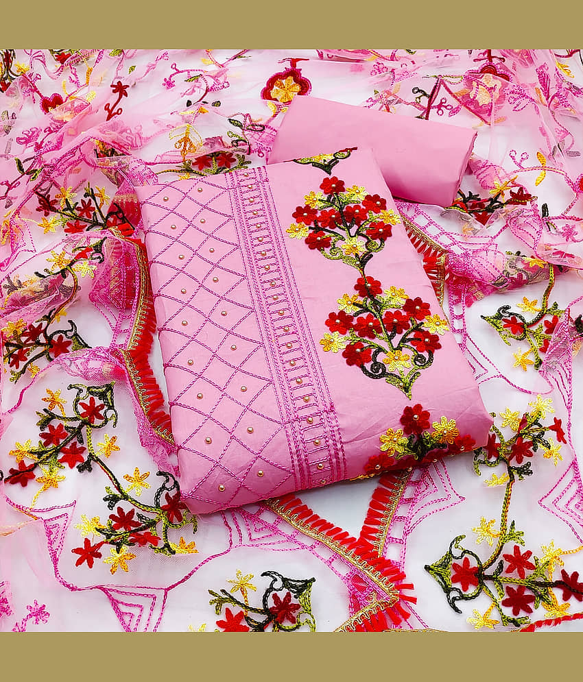 MEHZEEL FAB - Unstitched Pink Cotton Blend Dress Material ( Pack of 1 ) - Unstitched Fabrics | Buy online on ZillyBuy