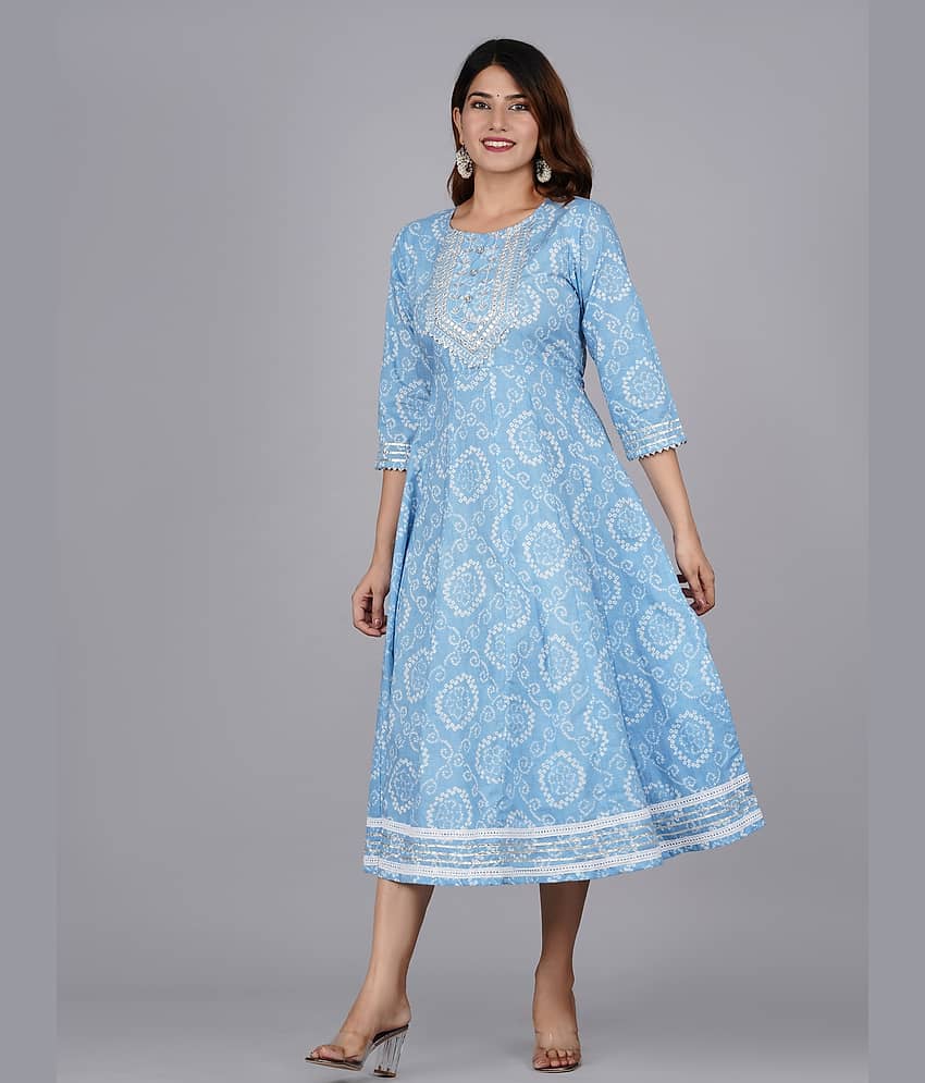 Mishree Collection - Blue Cotton Women's Flared Kurti ( Pack of 1 ) - Kurtis, Tunics | Buy online on ZillyBuy