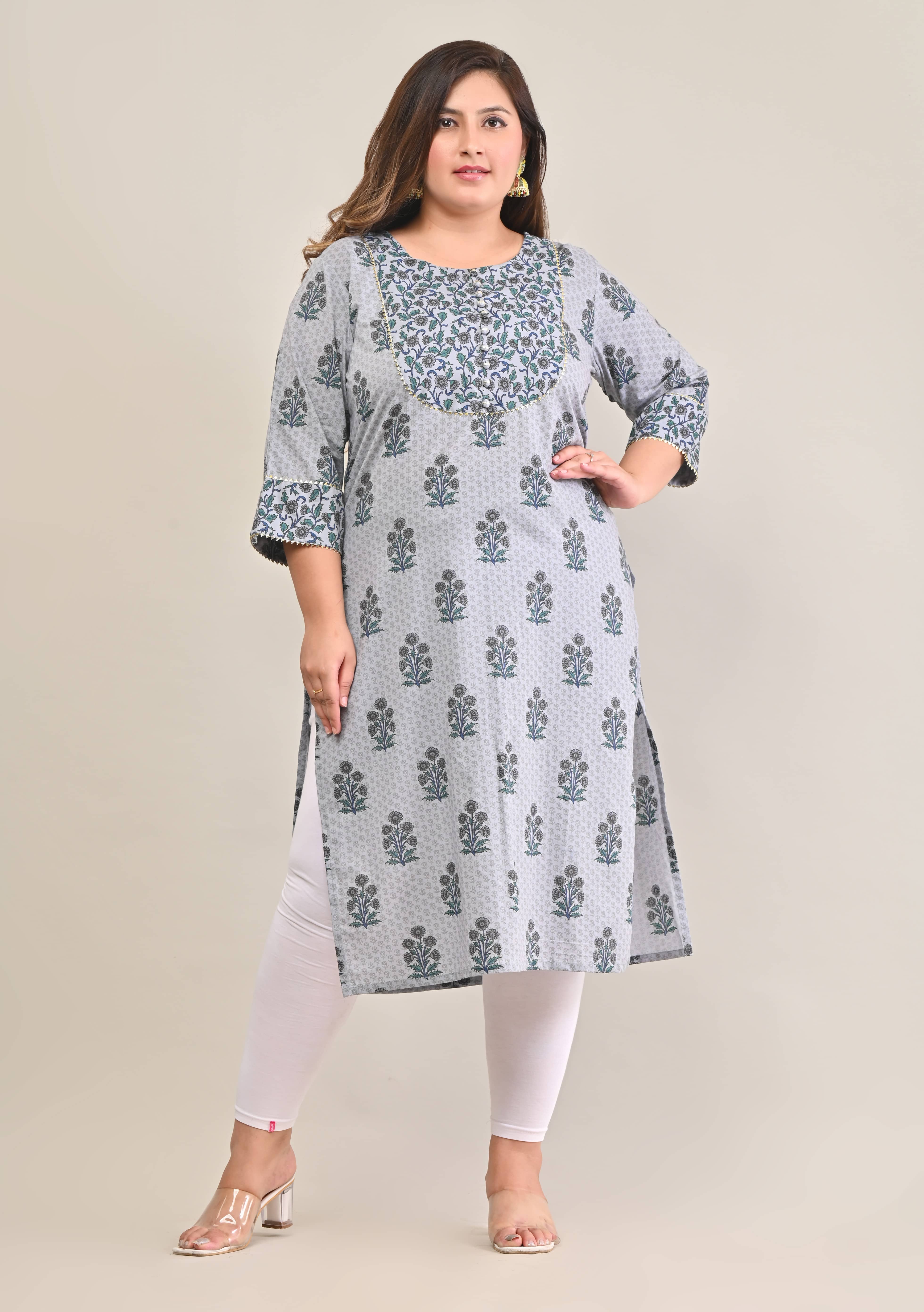 Swasti - Grey 100% Cotton Women's Straight Kurti ( Pack of 1 ) - Kurtis, Tunics | Buy online on ZillyBuy