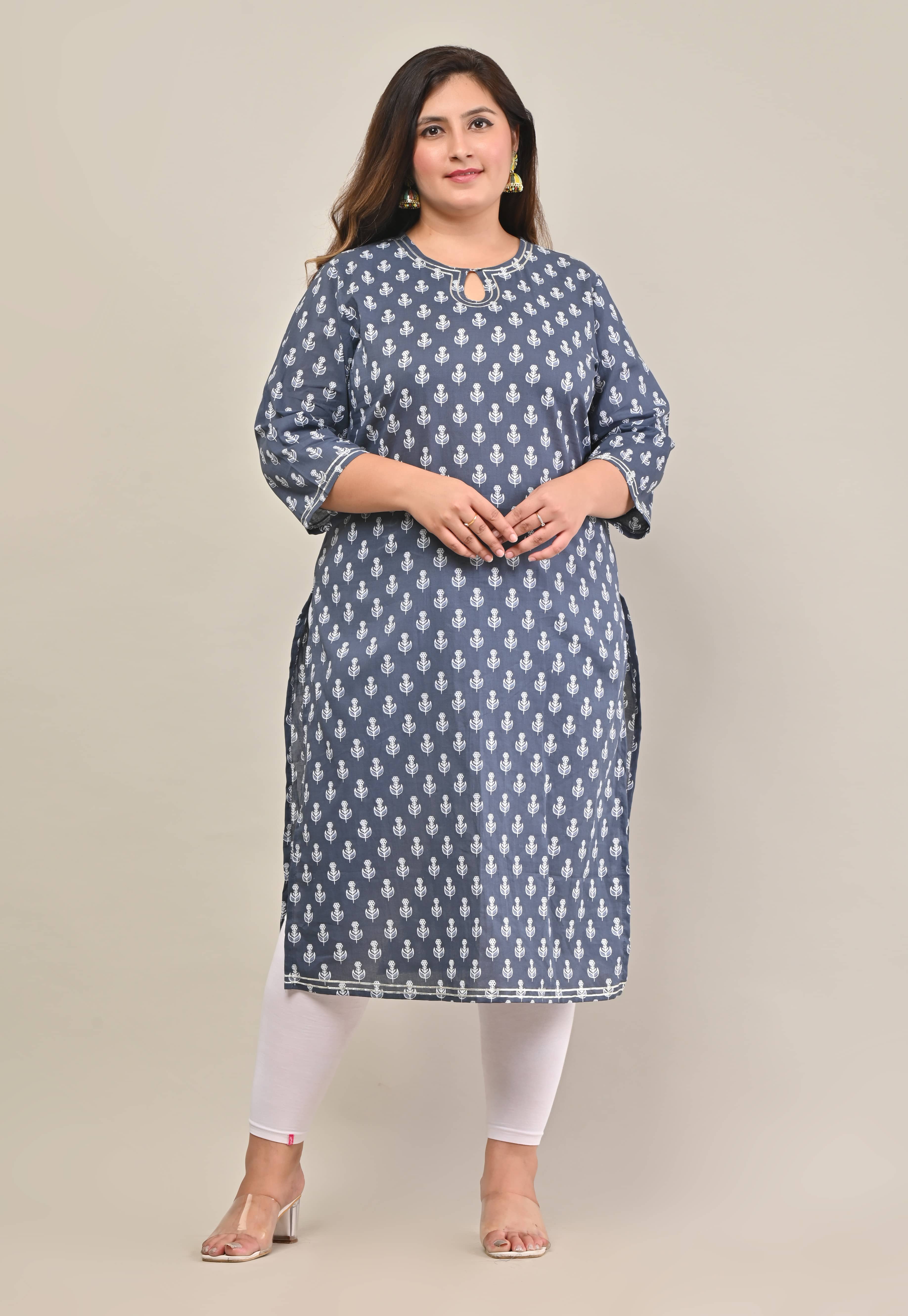 Swasti - Grey 100% Cotton Women's Straight Kurti ( Pack of 1 ) - Kurtis, Tunics | Buy online on ZillyBuy