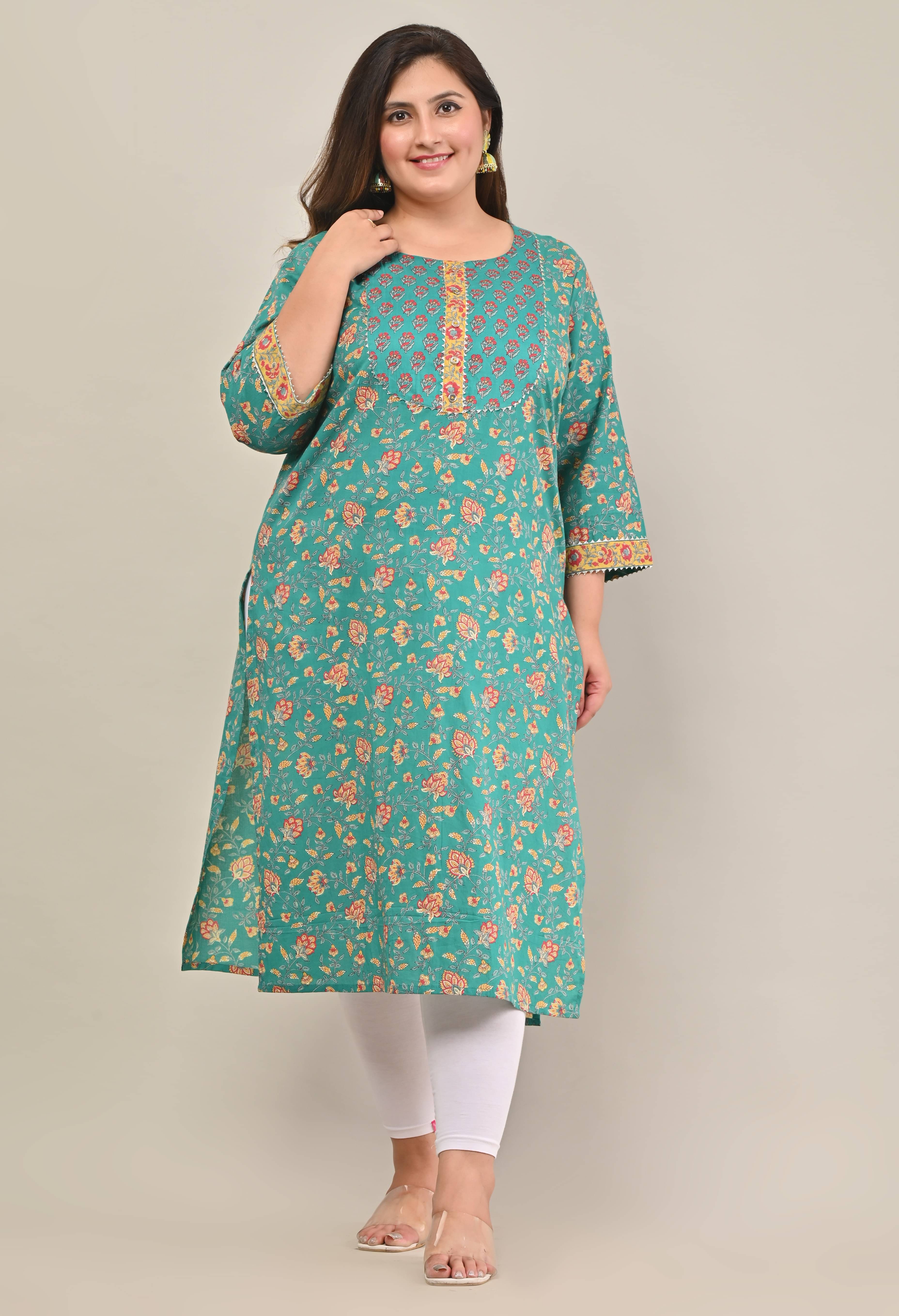 Swasti - Turquoise 100% Cotton Women's Straight Kurti ( Pack of 1 )     			Swasti - Turquoise 100% Cotton Women's Straight Kurti ( Pack of 1 )