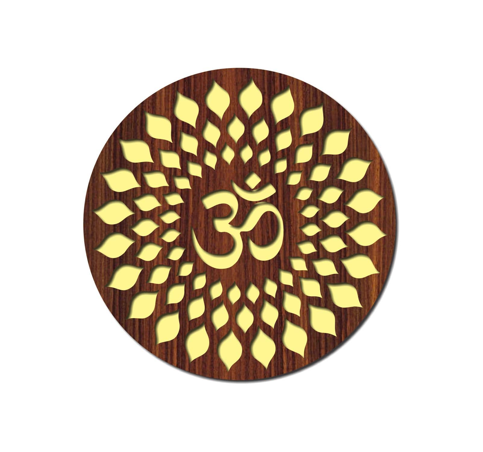 Asmi Collection Brown and Golden Wooden & Acrylic 3D OM Wall Sticker ( 30 x 30 cms )